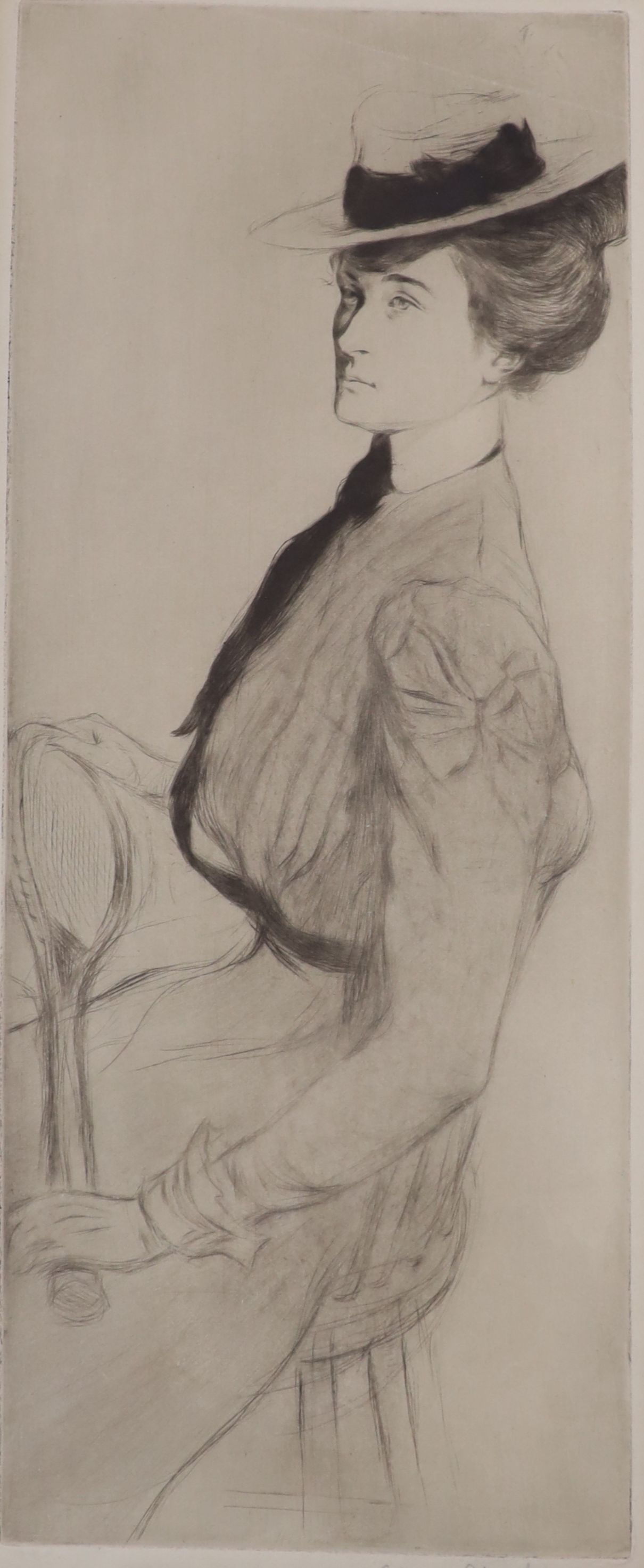 Edgar Chahine (1874-1947), Demoiselle au tennis, Drypoint etching with aquatint, 38 x 15cm.